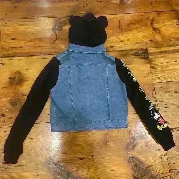 Disney's Mickey Denim Hoodie Jacket 90th Anniversary Juniors' 3-D Ears Small - Picture 6 of 6
